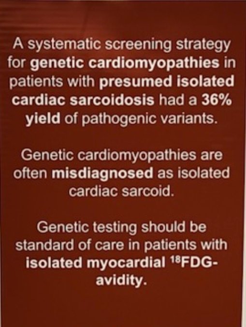 @mallika_lalMD (PGY-2 @OHSUIMRes ) presented at #AHA22 our work on a systematic screening strategy for #genetic #cardiomyopathies in presumed isolated cardiac sarcoidosis. Strong conclusions but the stakes are high. #CardioTwitter #EPeeps @B_Naz_MD