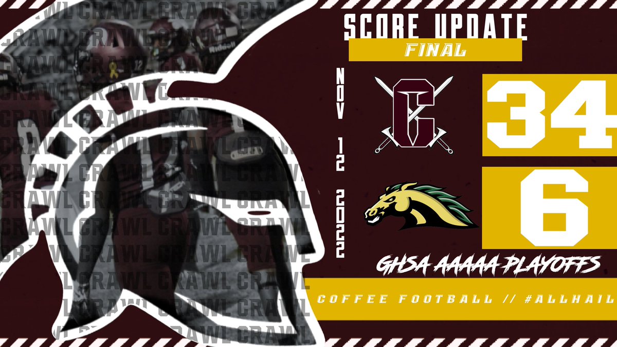 #ScoreUpdate

PLAYOFFS - ROUND 1

~FINAL~
⚔️ - 34
🐴 - 6

#CRAWL | #ALLHAIL | #TROJANS⚔️