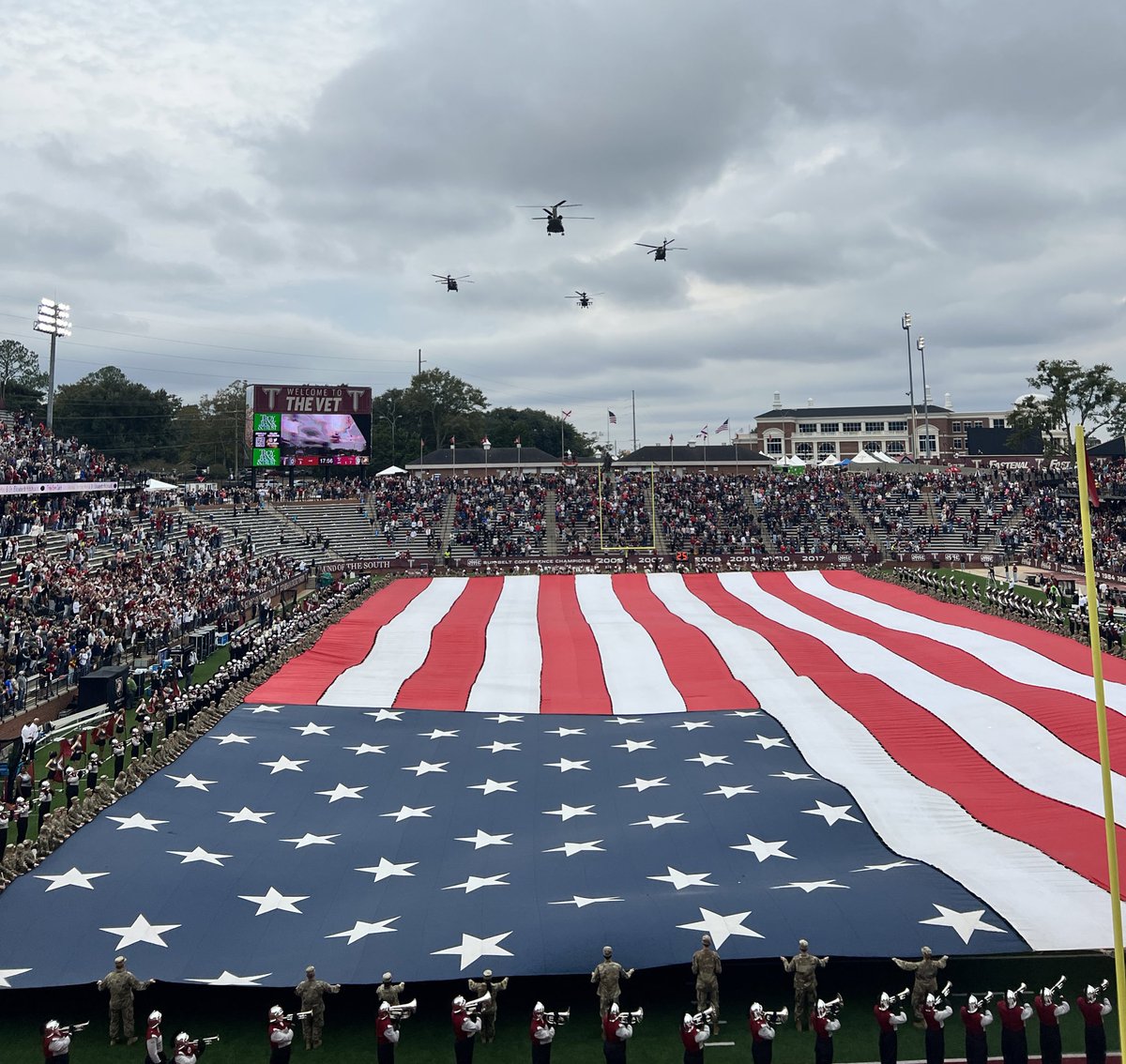 Not every game kicks off with a Blackhawk and Chinook flyover. #OneTROY