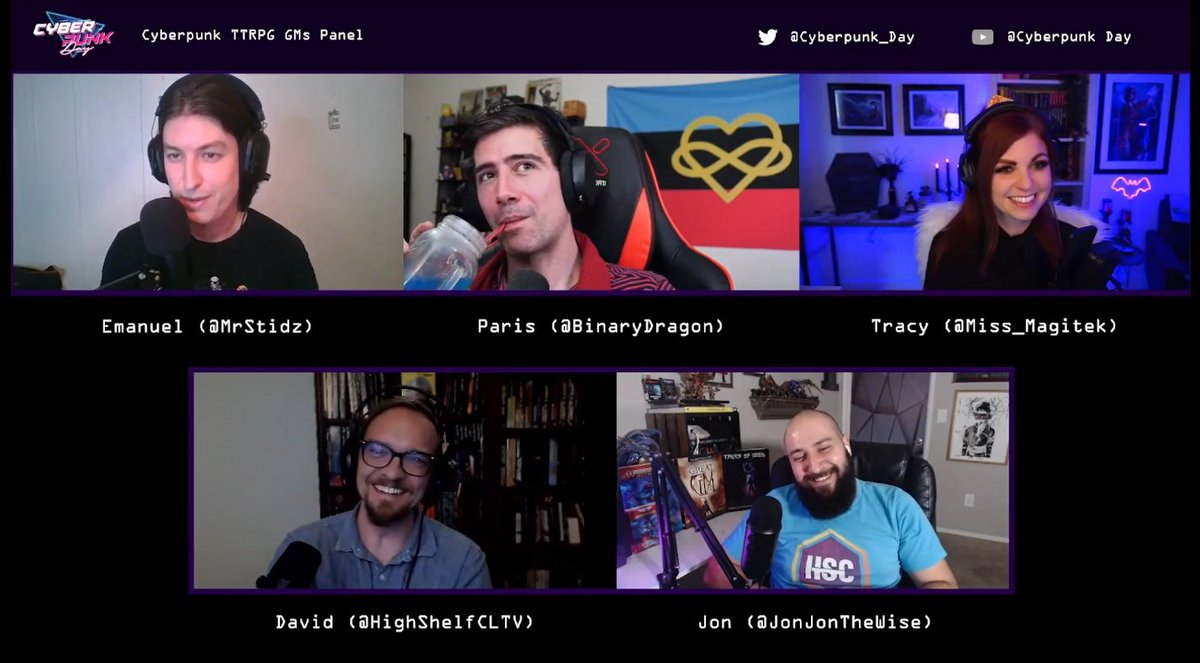 Thanks all who tuned in! If you missed it, no worries, we'll link it next week when it arrives on YouTube. If you're still around, don't miss the session going now, a panel of GMs discussing running cyberpunk #ttrpgs (near and dear to our hearts, coming from a #ttrpg background).
