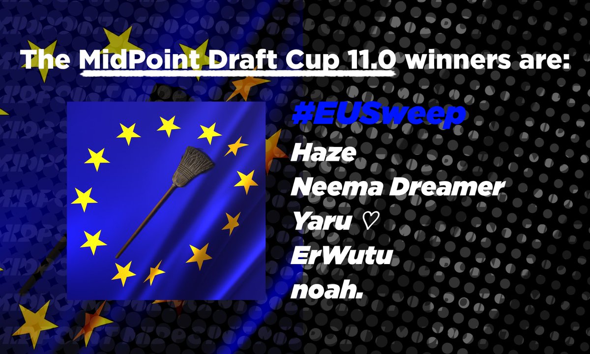 Midpoint_SPL's tweet photo. Congrats to #EUSweep for winning the 11th edition of the MidPoint Draft Cup!

🥇 - #EUSweep
🥈 - The Muted Ones
🥉 - Ayapignouf
🏅 - 1193276438331127

Thanks for playing, and 01001111 01110000 01100101 01101110 00001010! https://t.co/h7MuO39OMY