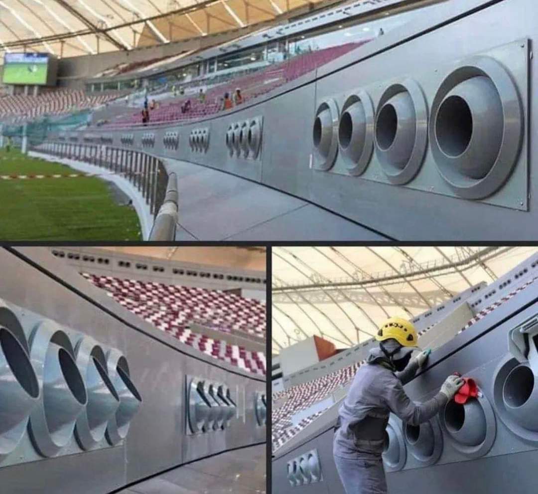 The 8 stadiums at the Qatar World Cup will have gigantic air conditioners that will blast cold air across the stadium and onto the pitch to combat the desert temperatures. 👏