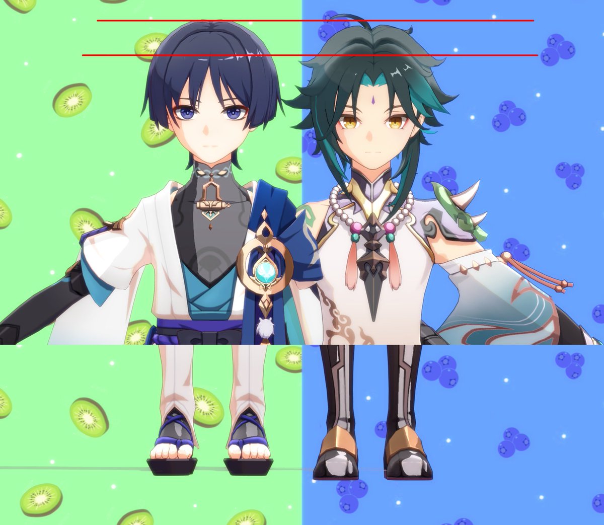 623qiushi's tweet photo. reminder if you subtract Scara's shoes, Xiao is taller #原神 #genshinimpact #scara #xiao https://t.co/XlBb54REGn