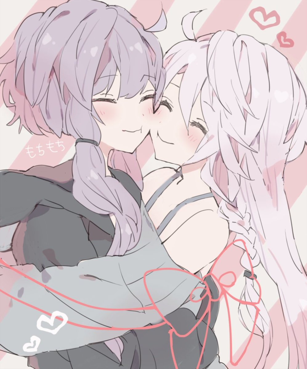 ia (vocaloid) ,yuzuki yukari multiple girls 2girls closed eyes purple hair heads together braid heart  illustration images