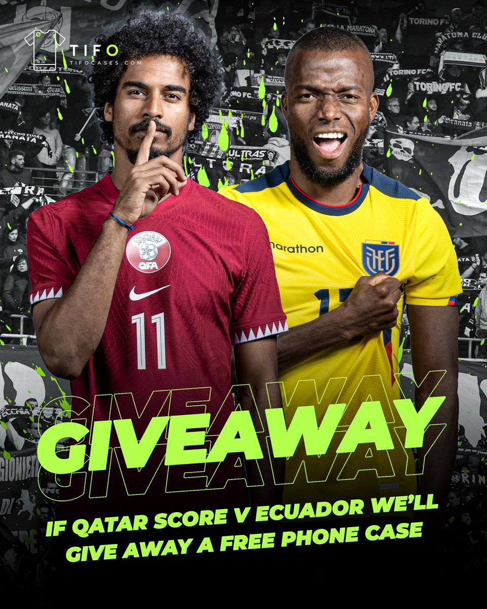 tifocases's tweet photo. 🎁 If QATAR BEAT ECUADOR we'll give away a FREE phone case of your choice!

1) Like &amp; RT ❤️
2) Follow @tifocases 📲 

Fancy doubling your chances? We're running this giveaway on IG also! Head over to @tifocases on IG to enter 🗳

Good luck! https://t.co/Y9MYPjY16w