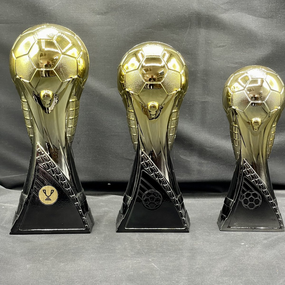 “World Cup” style football trophies available from us uniquely, when they are gone they are gone as this brilliant design will not be available ever again. We will add you logo and engraving free of charge ⚽️🏆