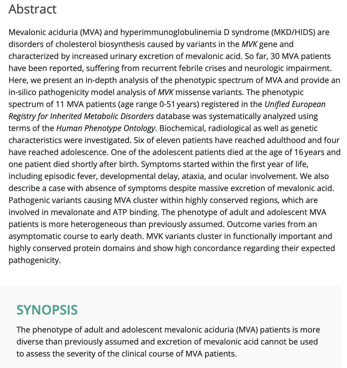 JIMD_Editors's tweet photo. Our 'something new' is this #openaccess content from last year and an IMD with a #periodicfever phenotype.
Phenotypic diversity, disease progression, and pathogenicity of MVK missense variants in mevalonic aciduria
Heiko Brennenstuhl, et al
https://t.co/bBUoHsz8g6 https://t.co/Qnlc02oYAZ