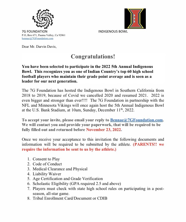 So grateful for this opportunity!! Can’t wait!!!#football #indigenousbowl #yurok #NativeAmerican