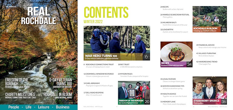 Featuring Healey Dell on the front cover, the latest edition of Real Rochdale magazine is available across town now.
You can also read the digital version on our website here: realrochdale.co.uk/editions/ (Winter 2022)