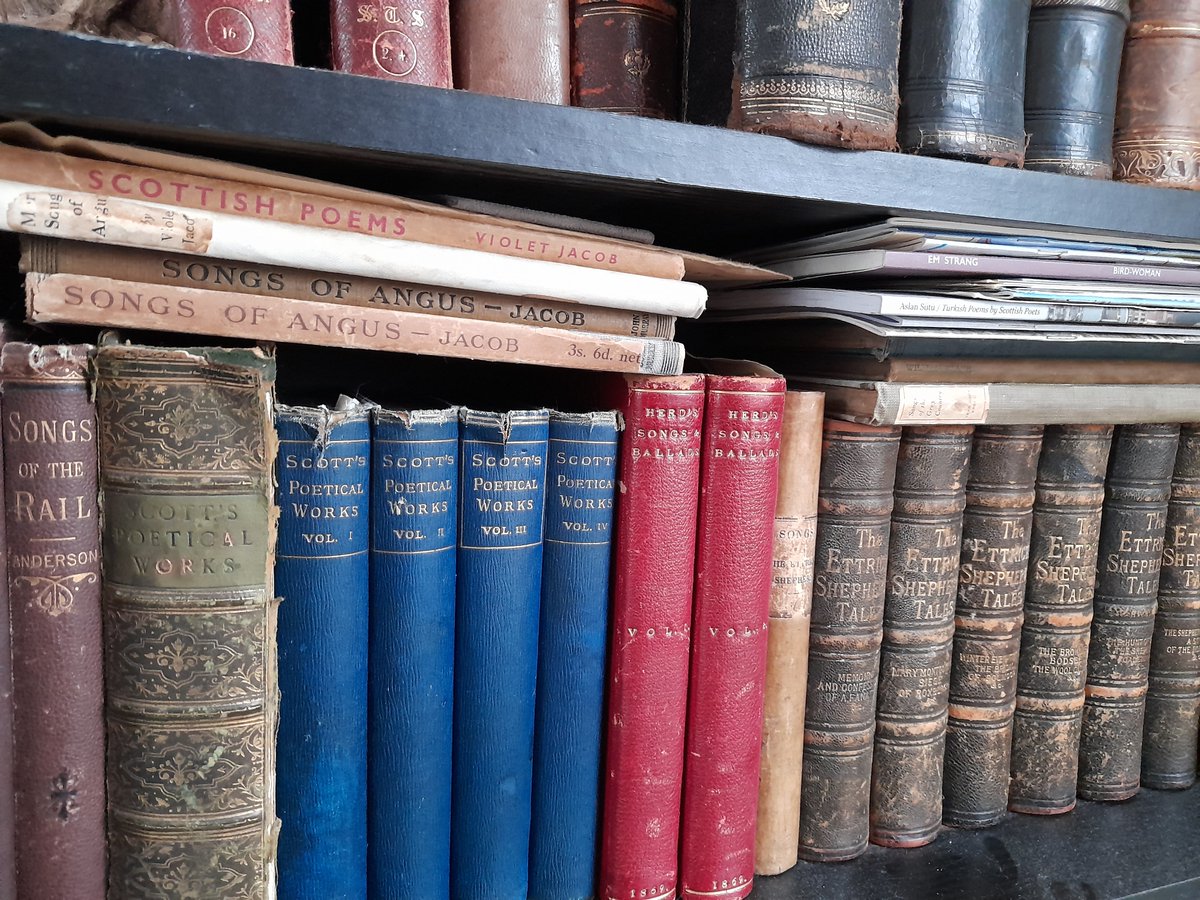 Val_Bold's tweet photo. @BookWeekScot Here's a well worn, well used #BookWeekScotlandShelfie for #BookWeekScotland. Thanks for a great week @BookWeekScot! https://t.co/OAwF7pokJz