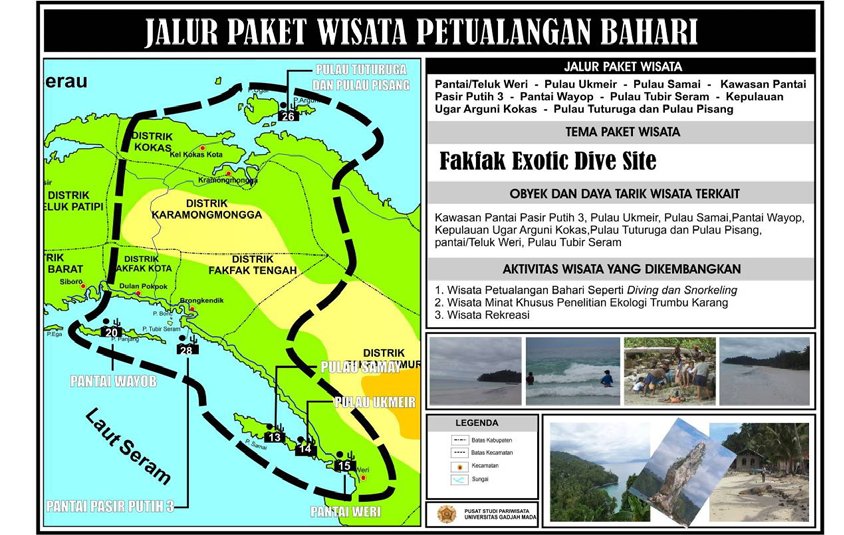 KABUPATENFAKFAK's tweet photo. Berikut info grafik jalur paket wisata petualangan bahari dan wisata eksplorasi hutan alam di Kabupaten Fakfak, Papua Barat. 🙏 Ayo datang berkunjung ke Fakfak, Papua Barat ✌️ #Fakfak #PapuaBarat #Papua #Indonesia #WestPapua #NewGuinea #SoutheastAsia #Divetour #kotaFakfak https://t.co/UormvKUCTl