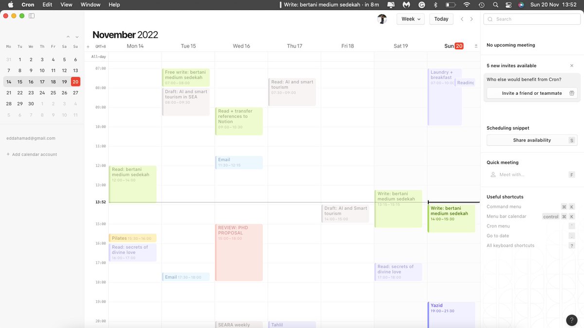 ruwaiders's tweet photo. My first week with @Cron. Easy to set up, sign in is via Google account, so it automatically synced with my gCal. https://t.co/lLlbfOBYNs