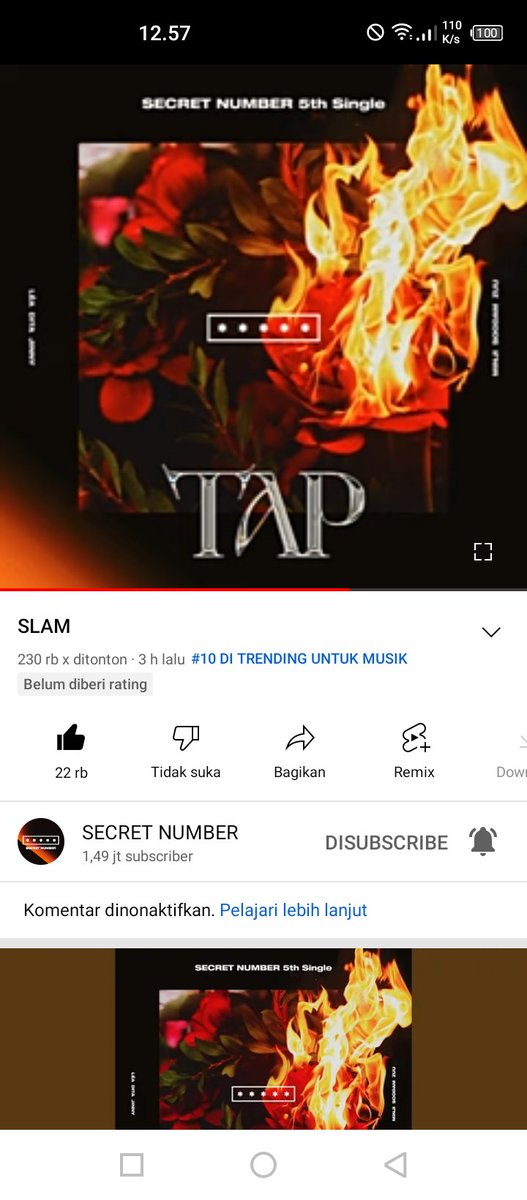 zheezhoe's tweet photo. "SLAM" Semakin naik nih, streamung terus #LOCKEY #slam #SECRETNUMBER_TAP #SECRETNUMBER_SLAM @5N_Streams @WFKSecretNumber https://t.co/VUrbBPnq15
