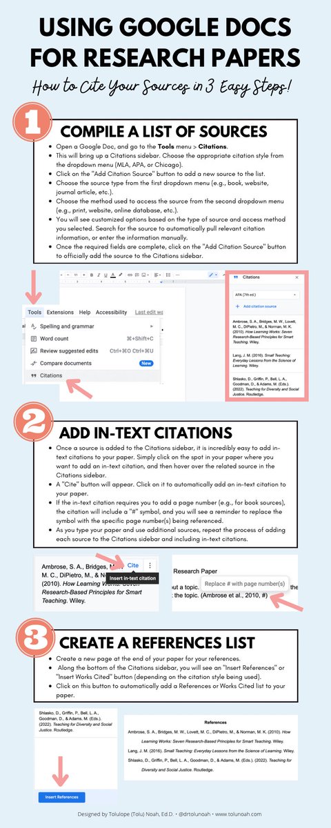 Using #google docs for research papers. How to cite your source in 3 steps?  by Dr Tolunoah #research #researcher #academia #AcademicTwitter