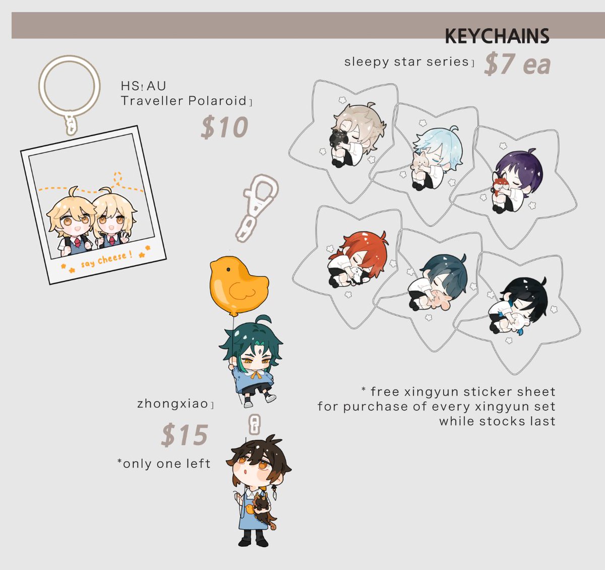 [RT 💕] Stock Clearance ! Here are some of my leftover products from stickers to t-shirts!

Link to the gform + info will be below (also includes preorder for fishing childe cham)

If you have any questions just ask 🫡 , thank you for viewing! 