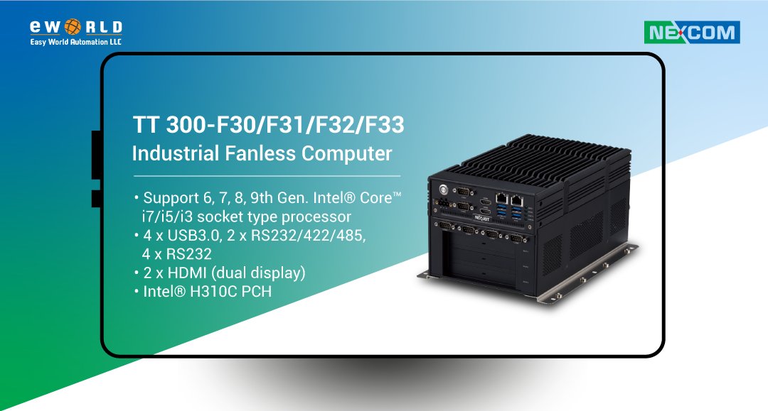 Nexcom TT 300-F30/F31/F32/F33; A fanless computer comes with a wide range of options to meet the needs of factories and production lines!

bit.ly/3tHZLxS

#EasyWorldAutomation #Nexcom #Fanless #industrialcomputer #FanlessComputer