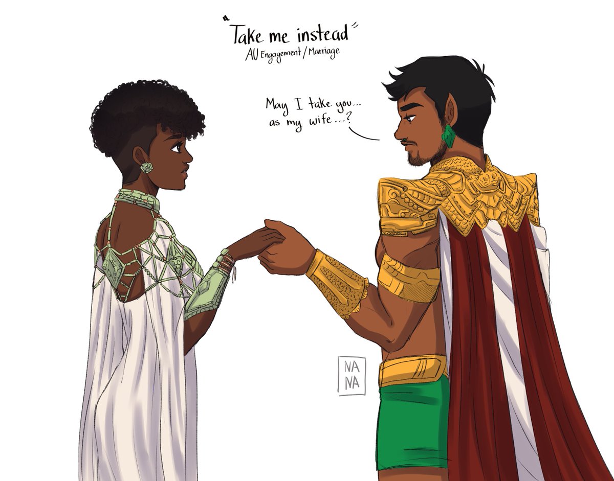 A little drawing of my new obsession. 
AU Engagment/marriage

#WakandaForever #WakandaPorSiempre #Namor #Shuri #NamorXShuri #shurixnamor