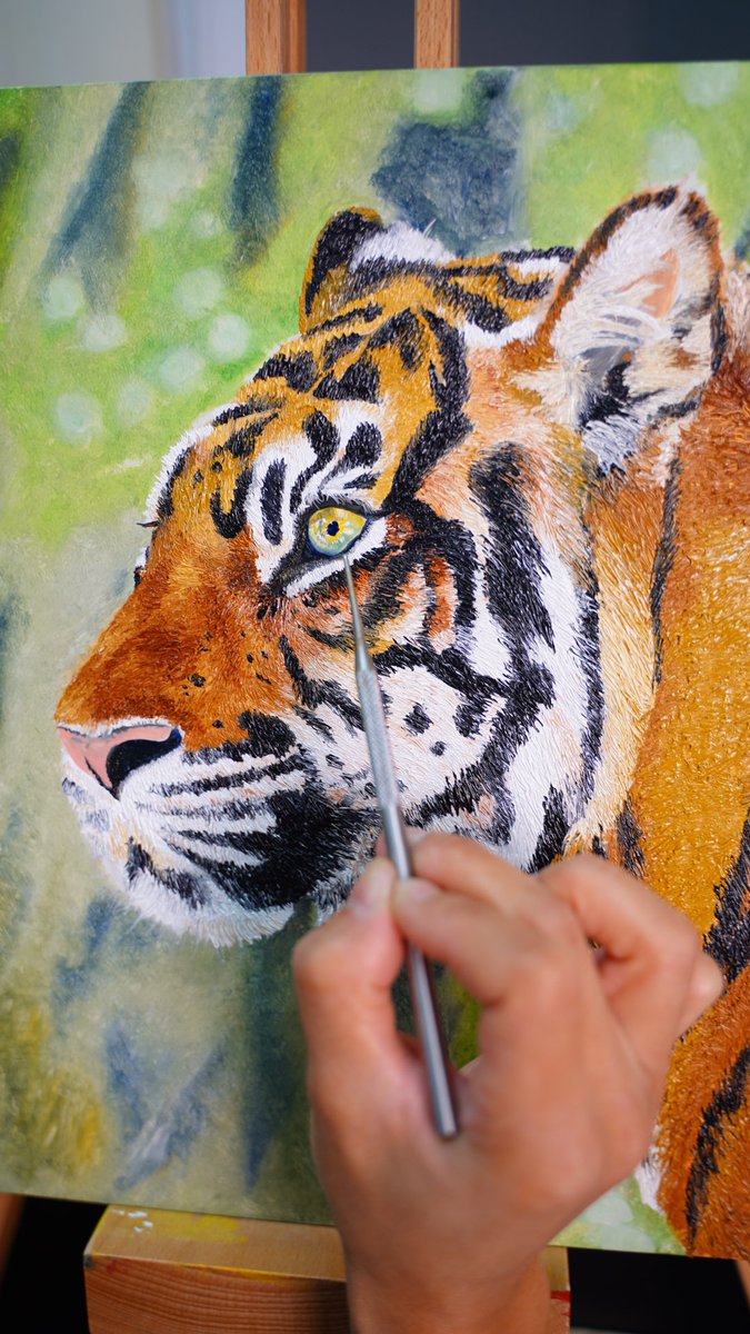 My newest oil painting! Another tiger painting celebrating grace, strength, and perseverance in wildlife rescue and conservation efforts around the world. 

“T_G_R Rise” 👀
12” x 16”
Oil on Wood Panel
2022
©️ Miss Mei Kei Fine Art &amp; Designs