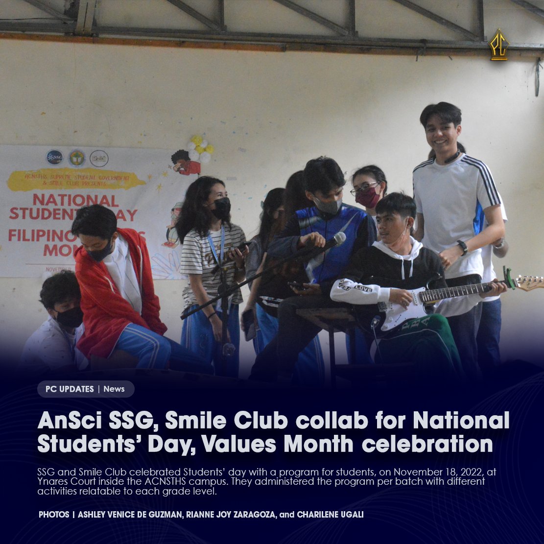 tpcacnsths's tweet photo. AnSci SSG, Smile Club collab for National Student’s Day, Values Month celebration
See post here: https://t.co/Hp3ljaq7gB
#NationalStudentsDay2022
#PCUpdates
#PendulumChronicle https://t.co/0Ya8m7bvK0