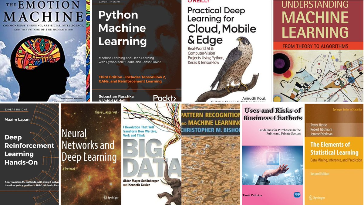 12 Machine Learning Books You Should Read in 2023. #BigData #Analytics #DataScience #IoT #IIoT #Python #RStats #TensorFlow #Java #JavaScript #ReactJS #GoLang #CloudComputing #Serverless #DataScientist #Linux #Books #Programming #Coding #100DaysofCode  
geni.us/12-ML-Books-20…