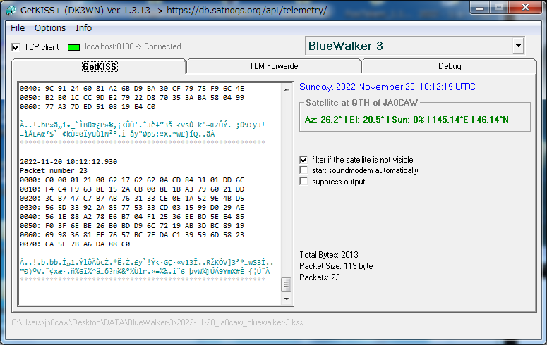 GE ALL BLUEWALKER-3 10:01 UTC 2K4 Telemtry over Japan #bluewalker3 #cubesats <a href="/SatNOGS/">SatNOGS</a>