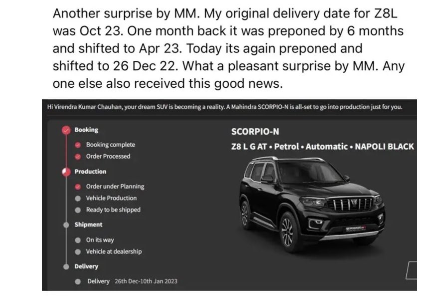 deeeepanso's tweet photo. @Pappu_Chourasia @anandmahindra @MahindraRise @anishshah21 Another example where date of a lower variant is pushed whereas the delivery date is preponed for Z8L
Clearly no issue with supply chain. The first 25000 non Z8L customers arent getting any priority. All false promises 
@anandmahindra @MahindraRise @MahindraAdvntr #mahindra https://t.co/evgKDVllvj