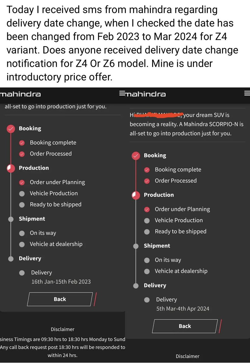 deeeepanso's tweet photo. @Pappu_Chourasia @anandmahindra @MahindraRise @anishshah21 Another example where date of a lower variant is pushed whereas the delivery date is preponed for Z8L
Clearly no issue with supply chain. The first 25000 non Z8L customers arent getting any priority. All false promises 
@anandmahindra @MahindraRise @MahindraAdvntr #mahindra https://t.co/evgKDVllvj