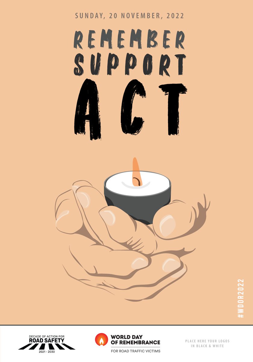 The World Day of Remembrance for Road Traffic Victims (WDR) is commemorated on the third Sunday of November each year.
It's a global event to remember the millions who have been killed and seriously injured on roads and acknowledge the suffering of all those affected. #WDoR2022