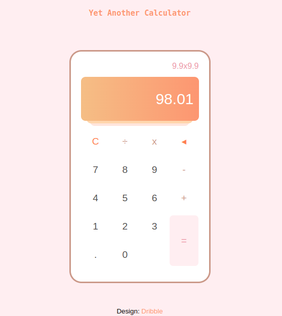 NigerianWeeb's tweet photo. Days 66-69, #100DaysOfCode.

Day 66: Completed my calculator's logic. https://t.co/t6EAqQIHWv.

Day 67: Made it look exactly like the design I based it on, because why not.

Day 68: Completed Foundations on The Odin Project, and moved onto the next section. https://t.co/pmXwQXzJpZ