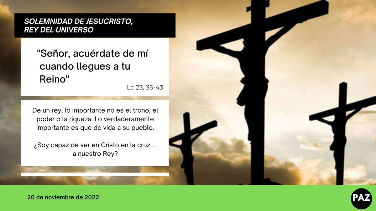 #EsDomingo Serviría de poco admirar al Rey de la Cruz y no seguirle. Seguir a Cristo Rey será ponernos a construir su reinado de paz, de amor, de servicio, de perdón, de acogida, de fe. #ComparteTuFe