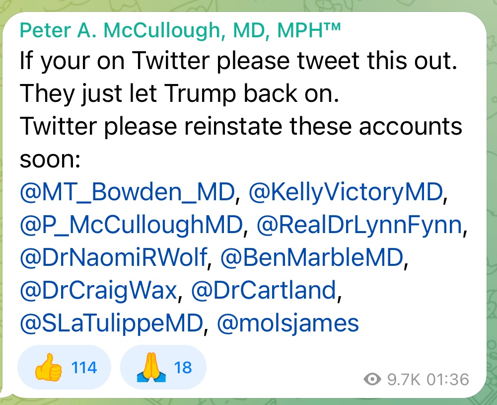 BreesAnna's tweet image. Dr Peter McCullough has just sent this on Telegram and asked us all to share it.