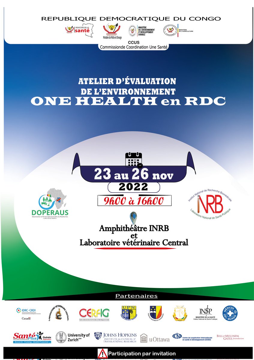 CIGERSOfficiel's tweet photo. 📢 Atelier d'évaluation de l'environnement
Une Santé en RDC
Du 23 au 26 novembre 2022.

@MinSanteRDC
@MINPEL
@MinEnvRDC
@minagri_rdc
@inrb_kinshasa
#Doperaus
@IDRC_CRDI
@COHRIE_uO 
@uOttawaFSS 
#CCUS
@Cerfig_officiel 
@abdoulayek2002 
@stephmaltais 
@JustinMasumu https://t.co/dlvJ7dALQ5