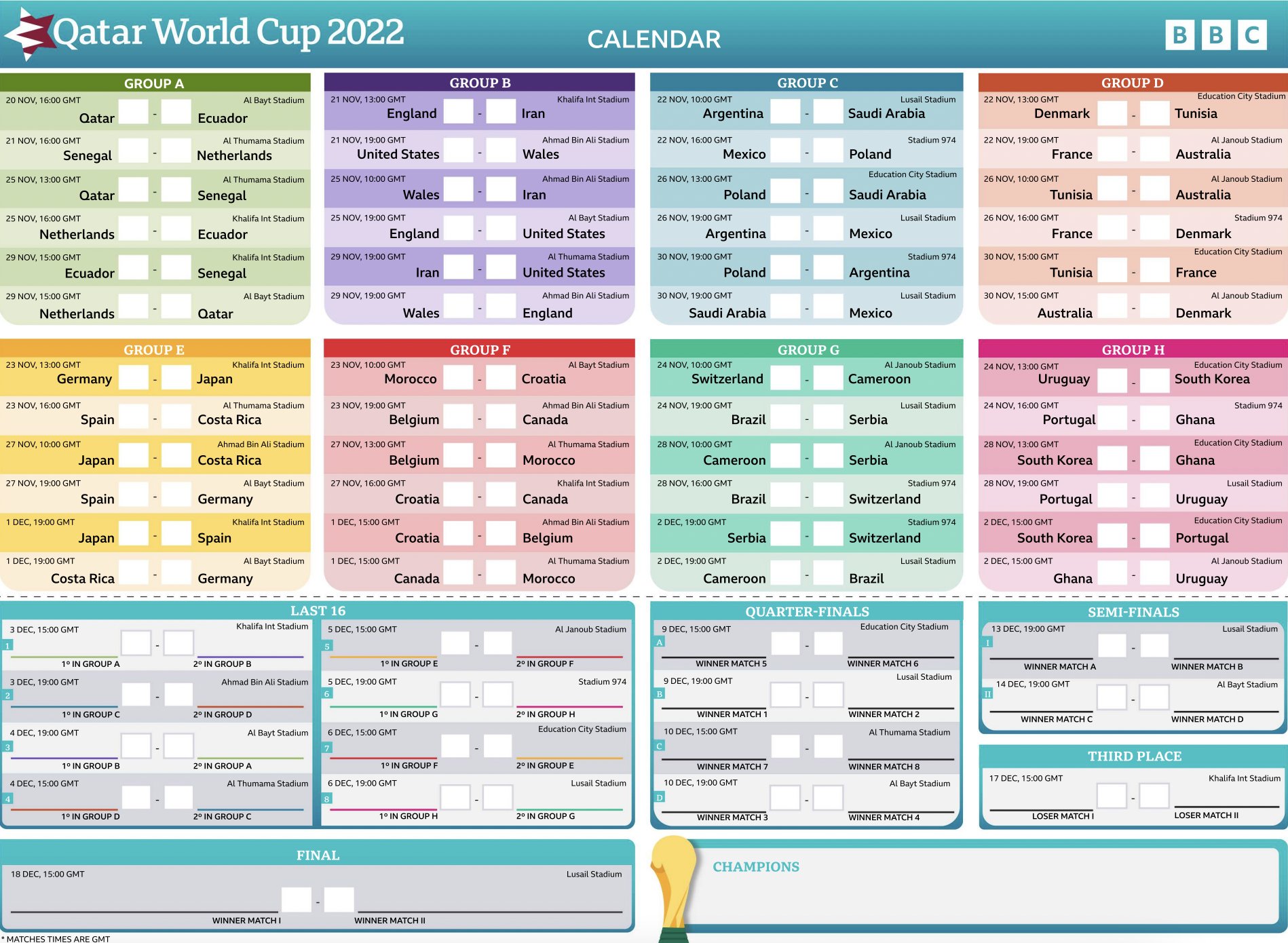Calendário completo do Mundial 2022 no Qatar