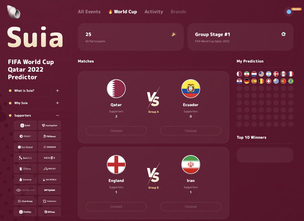 Suia2023's tweet image. 👀 The World Cup @FIFAWorldCup predictor campaign on @SuiNetwork  is beginning

🌊 Claim the special NFT on Suia.io to predict the game and you may get a big surprise if you become the 🔥top winner