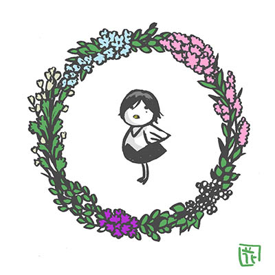 1girl solo flower black hair short hair simple background white background  illustration images