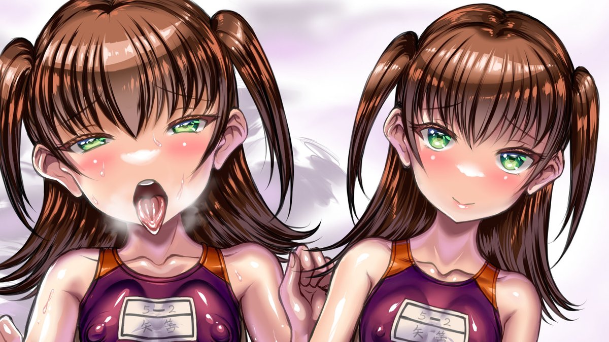 先生にハイレグ競泳水着を着せられる女の子の絵です 