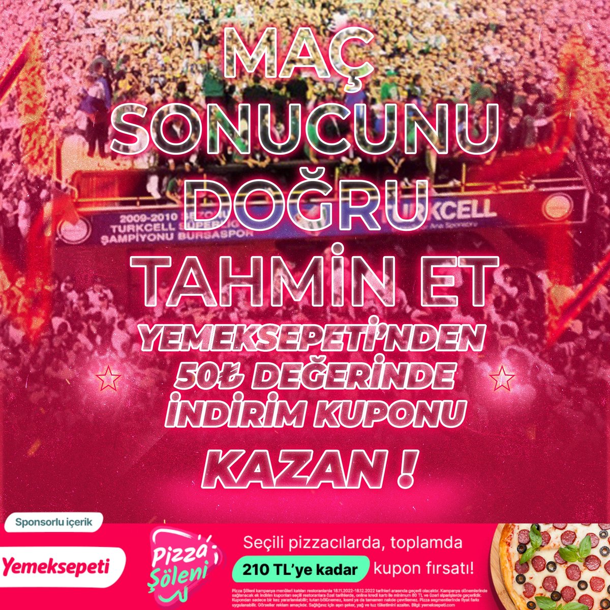 🚩 Takımımızın Isparta maçının skorunu doğru tahmin eden 5 kişi, <a href="/yemeksepeti/">Yemeksepeti</a>'nden 50 ₺ değerinde kupon kazanıyor !

📲  @Yemeksepeti'nde Pizza Şöleni var. Maçlara eşlik edecek çeşit çeşit pizzalar, özel indirimleriyle sizleri bekliyor.