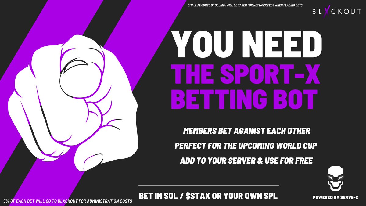 Think you know football (soccer)?

The football World Cup starts today and as we're pumped for it, we’ve built a free in-discord betting bot with <a href="/servex_xyz/">Serve-X | Discord Bot</a>.

Place bets against each other in Sol, Stax, USDC or your project's SPL.

Happy betting!