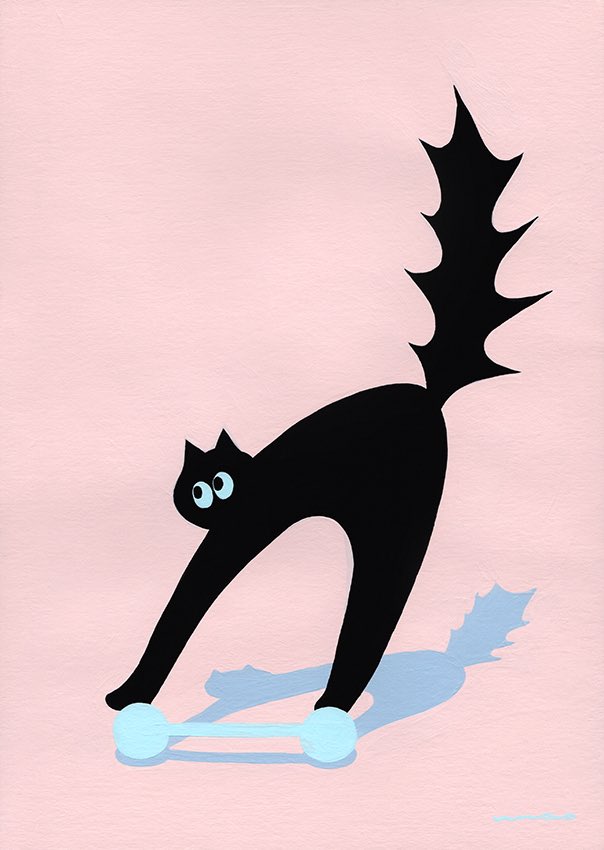 black cat cat no humans pink background animal focus simple background shadow  illustration images
