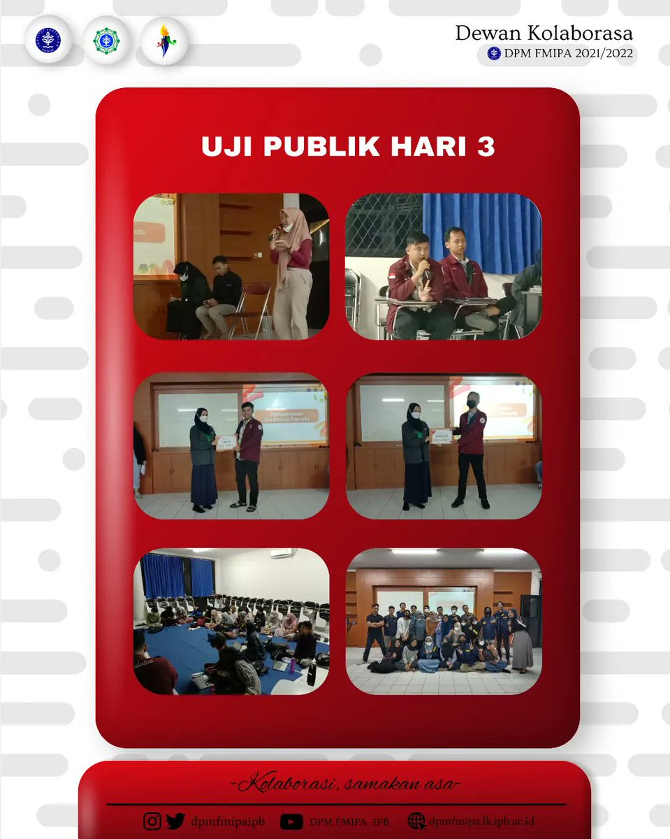 dpmfmipaipb's tweet photo. [PRESS RELEASE : UJI PUBLIK CALON ANGGOTA DPM FMIPA IPB 2022]

Telah dilaksanakan Uji Publik Calon Anggota DPM FMIPA IPB 2022 pada 15-17 November 2022 di RKU 1.02 FMIPA IPB.

Uji Publik berisi penyampaian Visi Misi yang dibawakan oleh Calon Anggota DPM FMIPA IPB. https://t.co/k6WiU6Ojww