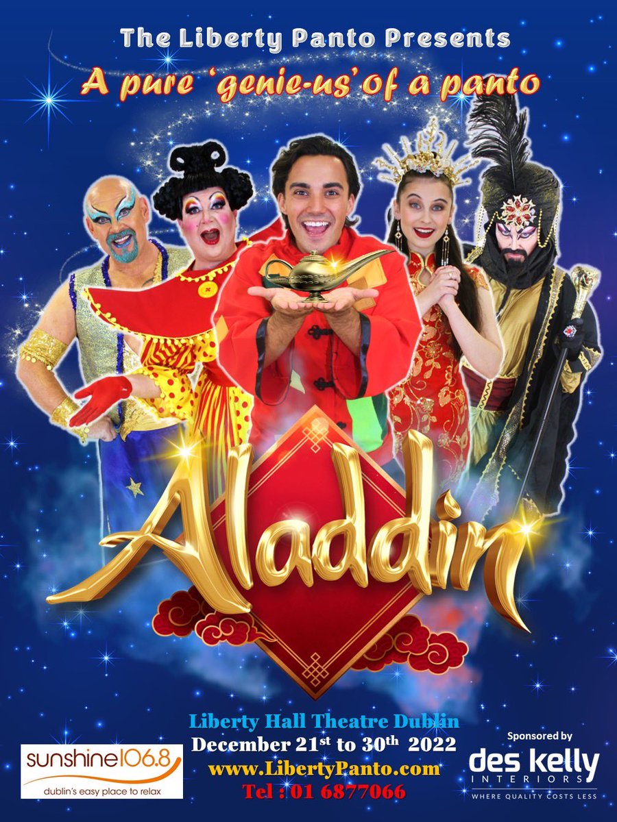 Aladdin flying into Liberty Hall Theatre this December. Starring @jakecartermusic in the title role. Don’t miss Dublin’s traditional family panto back again! libertypanto.com @DesKellyIE @mykidstime @DiscoverIreland @dublin_discover @DublinLive @thejournal_ie