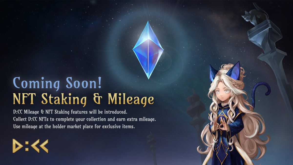 Nine Chronicles (@ninechronicles) on Twitter photo ☑️D:CC UPDATE
#DCC Mileage and #NFT Staking feature is on the way.
Complete NFT #Collections and earn extra Mileages📈
Stay tuned for details!
👉Visit D:CC Discord for more: discord.gg/planetarium ☑️D:CC UPDATE
#DCC Mileage and #NFT Staking feature is on the way.
Complete NFT #Collections and earn extra Mileages📈
Stay tuned for details!
👉Visit D:CC Discord for more: discord.gg/planetarium