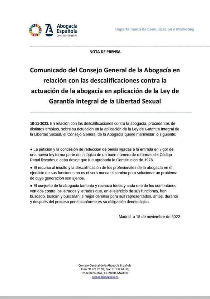 El fomento de la crispación, el insulto y el enfrentamiento pone en riesgo nuestro estado de derecho. El respeto a la división de poderes es básico en democracia, como lo es la abogacía, a quien se encomienda o defensa de los derechos y libertades de la ciudadanía.