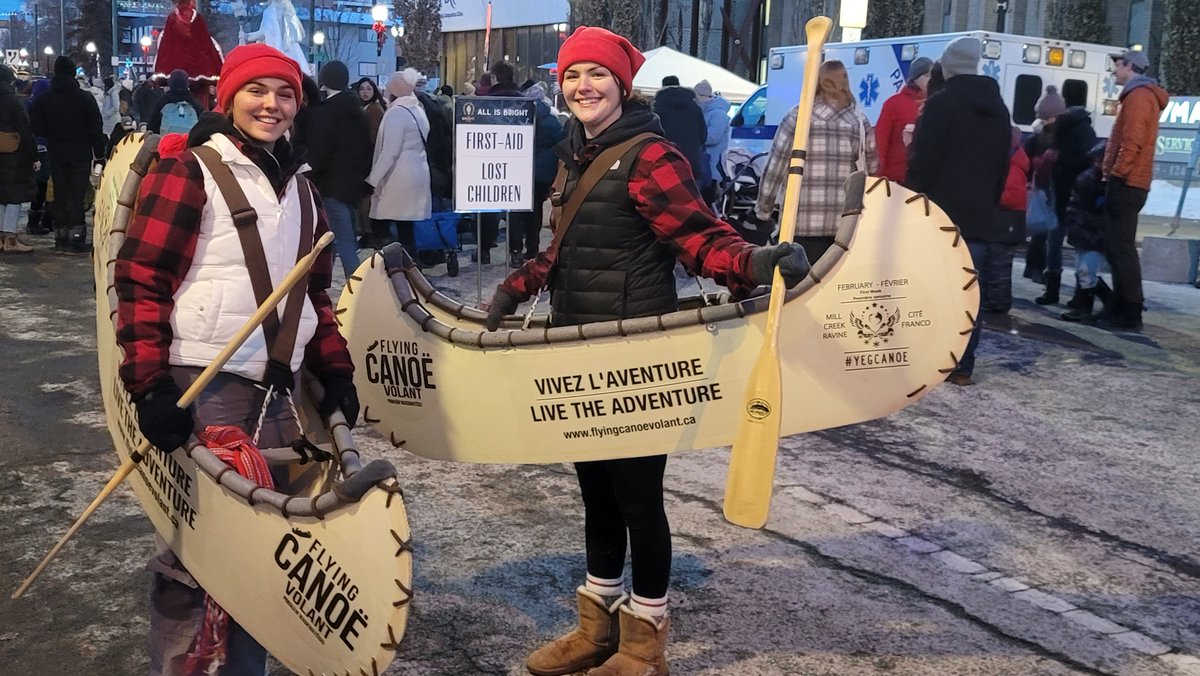 Stepped out of my office and these friendly voyageurs from @YegCanoeVolant paddled by on the old 124.  #AllIsBrightYEG with the @shop124street #wintercity #winterfestivals #yeg