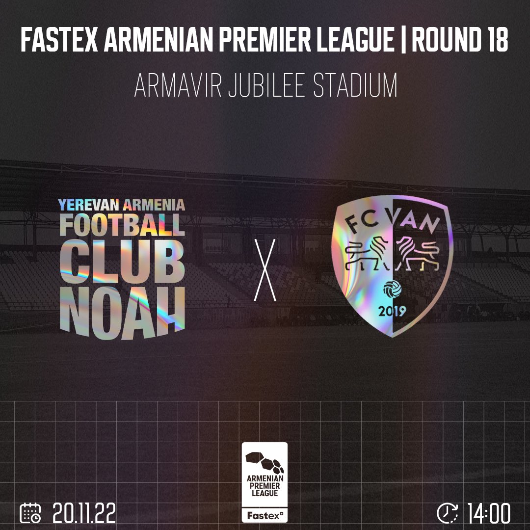 Matchday ⚽️
🆚Van
🕓 14:00
📍Armavir “Jubilee” Stadium

#WeNoah #FastexAPL