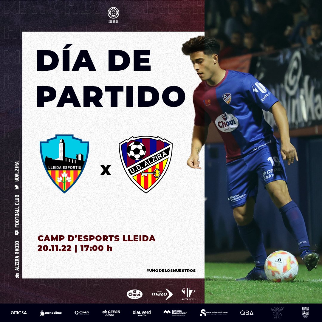 UD Alzira (@udalzira) on Twitter photo 🏆 Undécima jornada del grupo III de 2ª RFEF
🆚 <a href="/Lleida_Esportiu/">Lleida Esportiu</a>
🏟️ Camp d'esports de Lleida
🕖 17:00 h
📱 <a href="/UDAlzira/">UD Alzira</a>
📺 Football Club
📻 <a href="/alziraradio/">Alzira Ràdio</a> 🏆 Undécima jornada del grupo III de 2ª RFEF
🆚 <a href="/Lleida_Esportiu/">Lleida Esportiu</a>
🏟️ Camp d'esports de Lleida
🕖 17:00 h
📱 <a href="/UDAlzira/">UD Alzira</a>
📺 Football Club
📻 <a href="/alziraradio/">Alzira Ràdio</a>