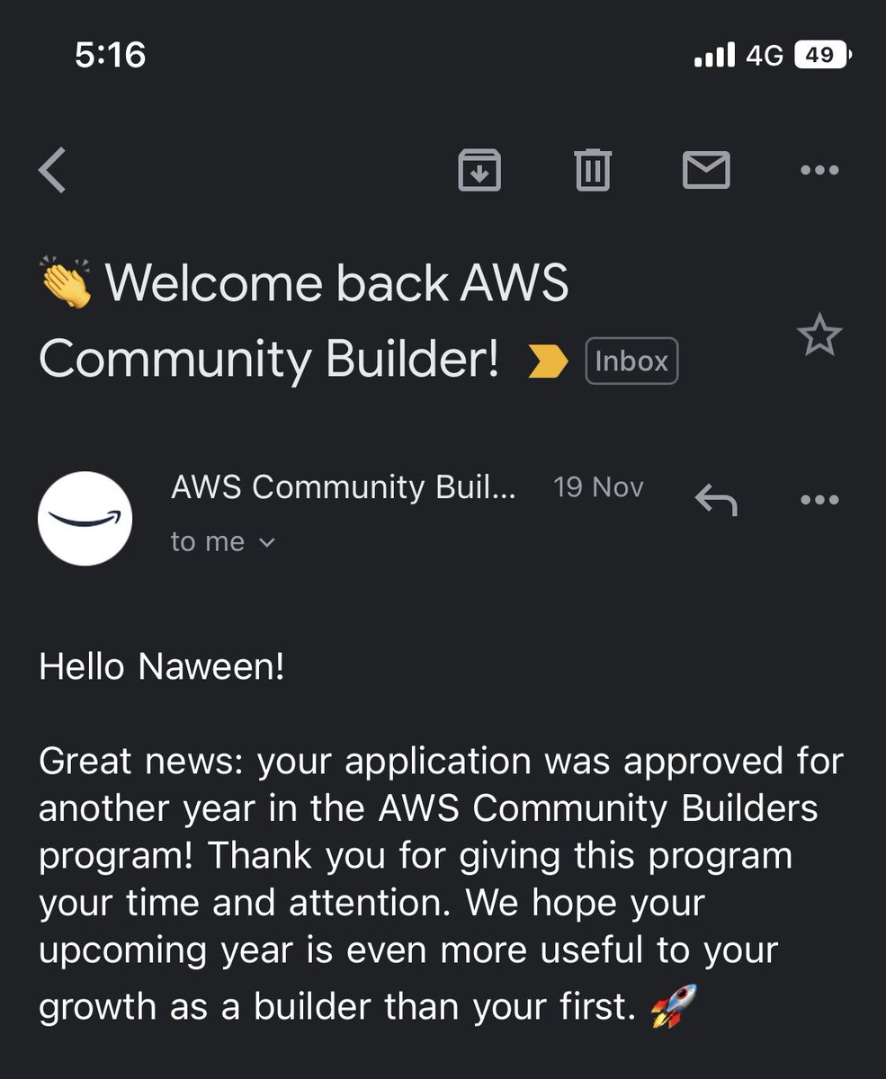 cnf271's tweet photo. #AWSCommunityBuilder membership renewed for one more year 😍. 3rd consecutive year as a #AWS Community Builder 😎 . Learn more about the program 👇🏼 https://t.co/Ssni05mrey @jasondunn @awsdevelopers https://t.co/0iAUWh62hg