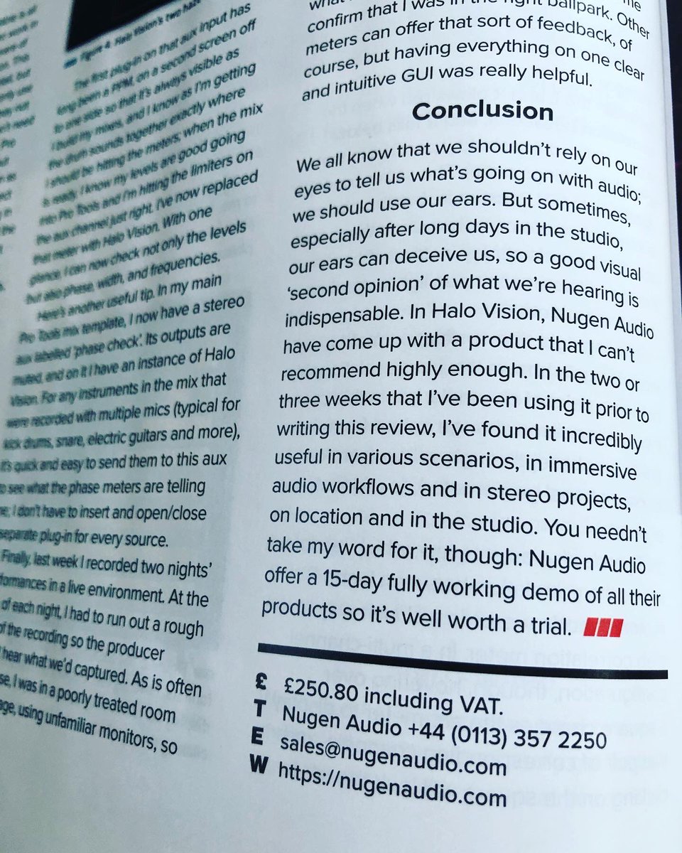 seldomseentrev's tweet photo. Been reading @soundonsoundmag for almost 30 years so total privilege to write some reviews for them on new immersive audio products. Check out the 1st one on the excellent #halovision plug-in from @nugenaudio in Decembers edition. Out now. #soundonsoundmag #nugenaudio #DolbyAtmos https://t.co/zQMIJKrez1