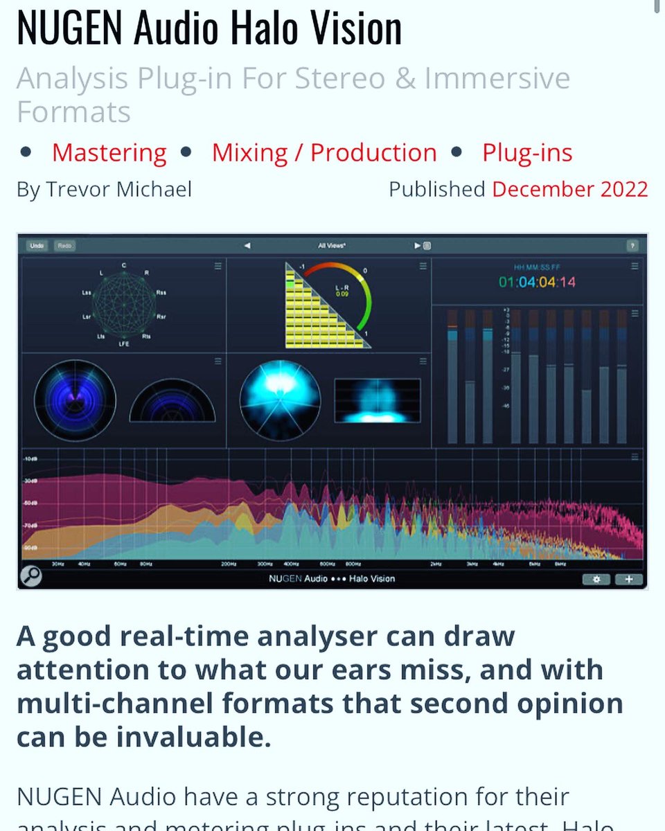 seldomseentrev's tweet photo. Been reading @soundonsoundmag for almost 30 years so total privilege to write some reviews for them on new immersive audio products. Check out the 1st one on the excellent #halovision plug-in from @nugenaudio in Decembers edition. Out now. #soundonsoundmag #nugenaudio #DolbyAtmos https://t.co/zQMIJKrez1