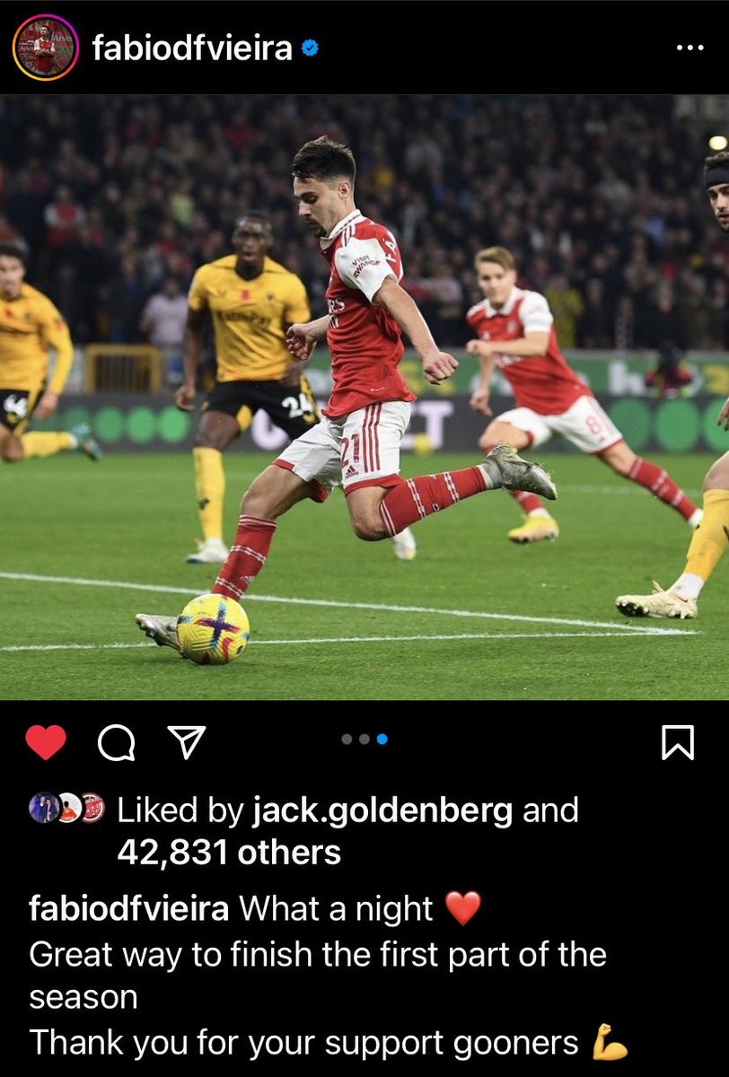 Thoughts on #FabioVieira? I thought he was poor in the 1st half but great in the 2nd half. 

His assist was excellent too, not many with the technical ability and composure to dink it like that to #Odegaard…almost #Ozil-esque. #WOLARS #Arsenal